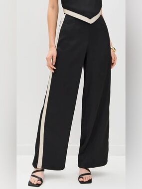 Seven Wonders Women's L Black Wide Leg Pants Cream Side Stripe Streetwear